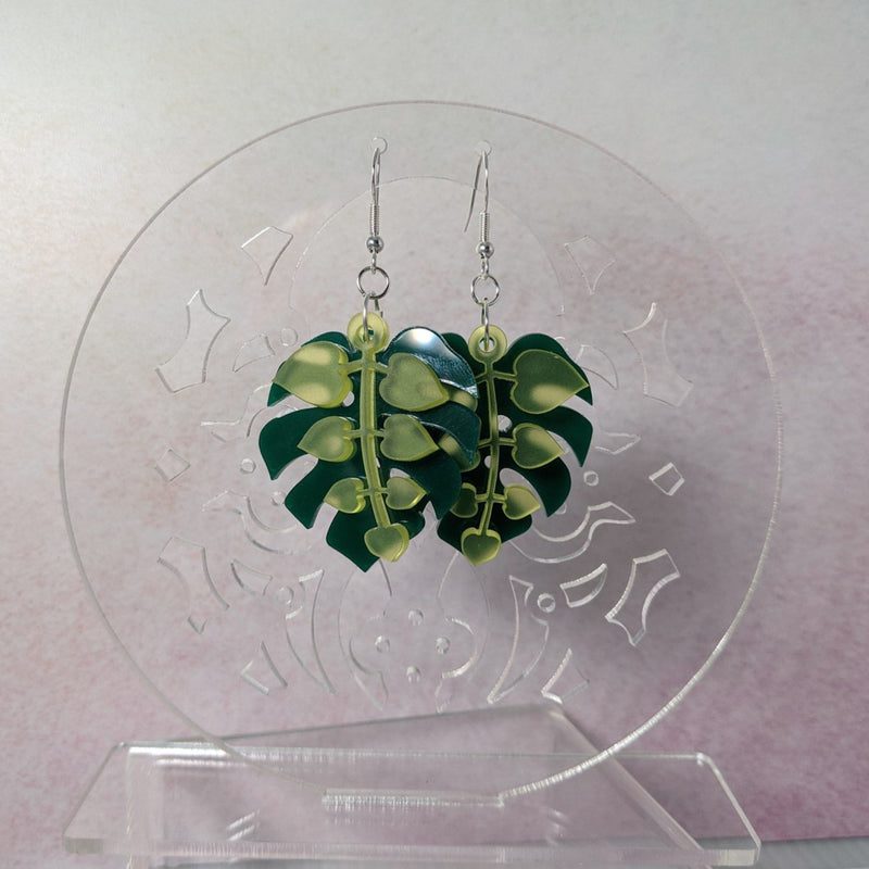 Monstera with Hearts Earrings