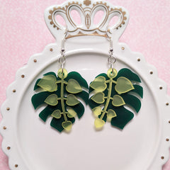 Monstera with Hearts Earrings